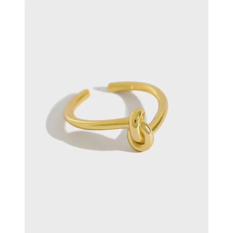 Open Adjustable Simple 18k Gold Plated Knotted Ring 925 Sterling Silver Ring for Women