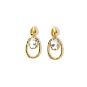 Fashion Drop <b>Earrings</b> 316L Stainless Steel PVD Gold Plating Oval <b>Crystal</b> <b>Studs</b> Statement Jewelry - Product Image 1