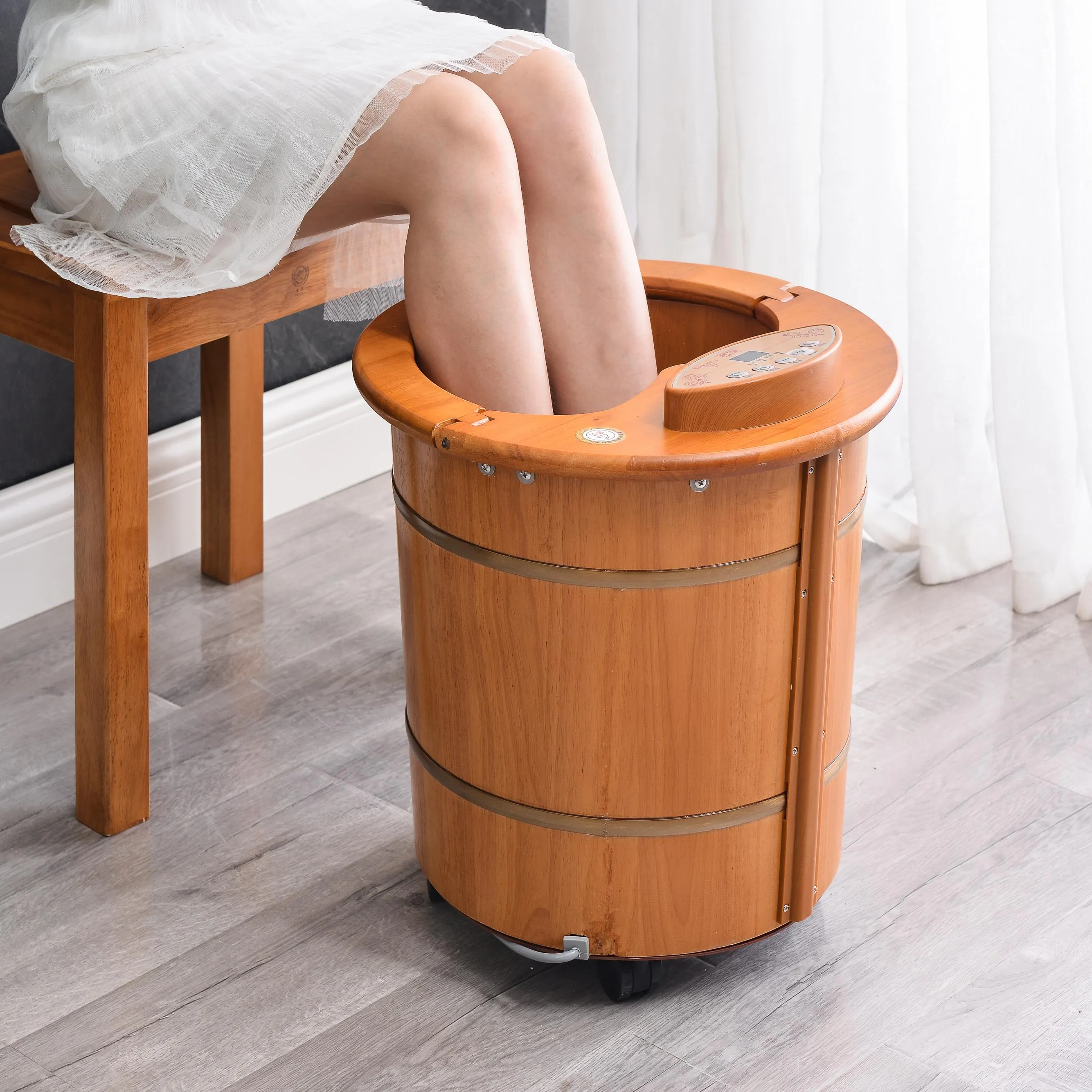 Neues Produkt Elektrische Heizung Waschen Detox Foot Soak Spa Massage gerät Für Diabetiker Holz Eimer Becken