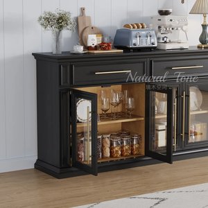 Credenza in Legno Massello Stile Americano e Francese, Mobile Porta Vini con Cassetti per <span class=keywords><strong>Soggiorno</strong></span>, Sala da Pranzo e TV - Product Image 5