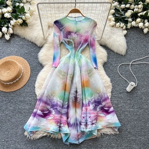 Robe plissée florale évasée fluide et luxueuse pour femme, taille haute, idéale pour l'été - Product Image 4