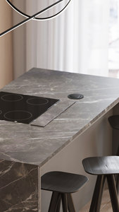 Moderno minimalismo Villa armadio cucina appartamento armadi modulari in legno naturale tono cucina cappa elettrica di sollevamento - Product Image 3