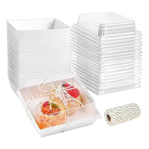 Transparant Papier Voor Voedselsandwich Met Raamverpakking Wegwerp Kraft Container Traktatie Dozen Vierkant Doorzichtige Cakedoos