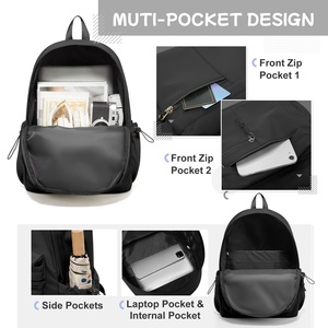 <strong>Black</strong> Unisex Fashion Waterproof Polyester Lightweight School Travel Laptop <strong>Backpack</strong> for Teens &amp; Adults-Daily Use Casual Bookbag - Product Image 4