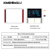 Interruptor de Espejo LED con Sensor Táctil Doble, Atenuación y Desempañador, 12V 5A 60W, con IP21 y 3 Años de Garantía para Baños Inteligentes
