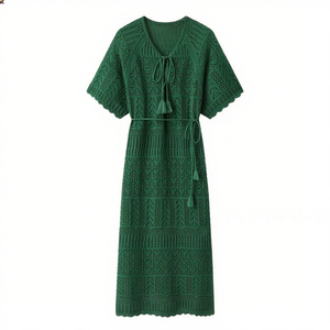 OEM مخصص المرأة الصيف فضفاضة بأكمام قصيرة خفيفة محبوك البلوز اللباس نمط الصلبة مع الخصر الطبيعي شعار مخصص - Product Image 1