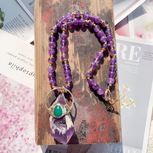 Colliers de perles d'améthyste incroyables, gros pendentif, colliers d'améthyste brute pour la prière, collier de perles longues naturelles, BD-L1832 - Product Image 6