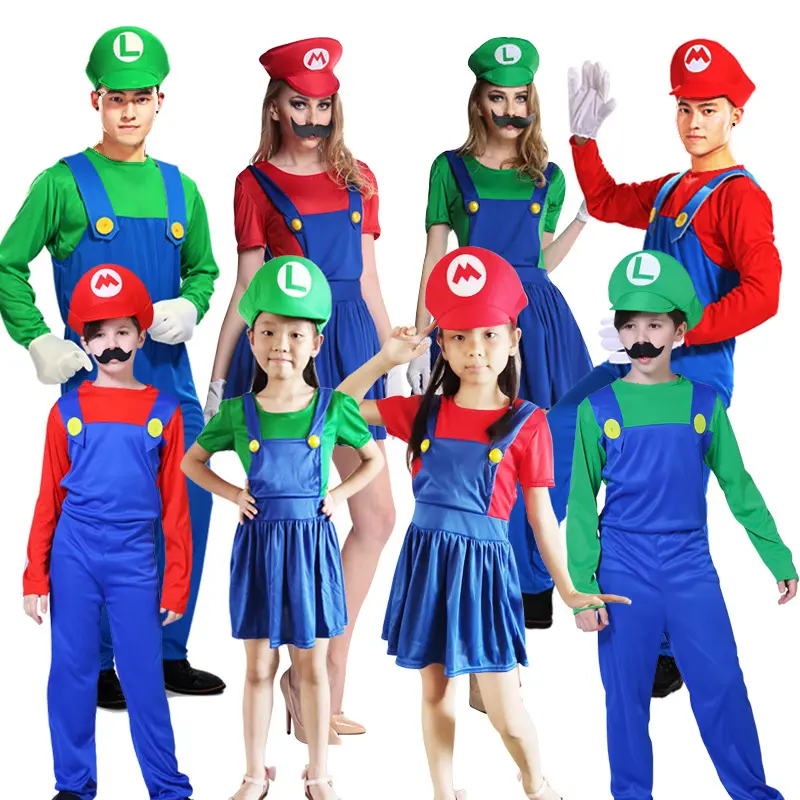 Costumi di Halloween divertente Super Mario Luigi fratello Costume bambini bambini ragazzi ragazze Fantasia tuta Cosplay