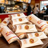 Boîte à emporter personnalisée pour poulet frit, burrito, shawarma, emballage en carton en forme de coussin pour tarte aux pommes