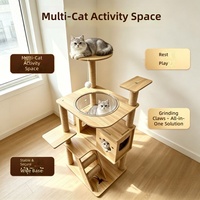 Arbre à chat multi-niveaux de 110 cm, Maisonnette pour chat en bois avec capsule spatiale individuelle, Poteau à gratter en sisal, Meuble pour chat, OEM ODM