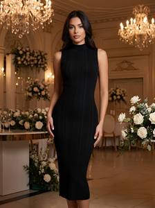 Nouvelle Robe Longue Moulante Sans Manches à Col Roulé Couleur Unie Style Européen et Américain pour <span class=keywords><strong>Femme</strong></span> 2026 – Taille Cintrée et Hanches Sublimées – Vente en Gros - Product Image 3