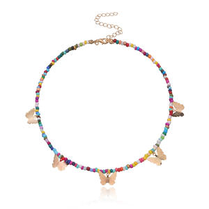 Pendentif papillon en alliage de mode de bijoux transfrontaliers européens et américains pour les femmes élégantes perles colorées simples faites à la main - Product Image 6