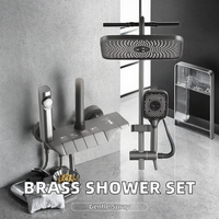 Robinet de douche de salle de bain à poignée unique en laiton avec pistolet de pulvérisation intégré, ensemble de pomme de douche à effet pluie gris canon à touches de piano