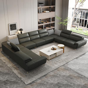 Sofá moderno de cuero de lujo en forma de U, <span class=keywords><strong>chaise</strong></span> <span class=keywords><strong>longue</strong></span> de esquina grande y sencillo para sala de estar o recepción, muebles para el hogar - Product Image 1