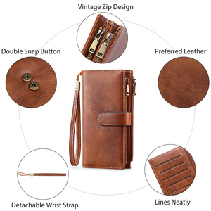 Cartera de cuero de lujo para <span class=keywords><strong>mujer</strong></span> con gran capacidad, Tarjetero con bloqueo geométrico, embrague con cremallera larga, cierre de tres pliegues, poliéster - Product Image 4