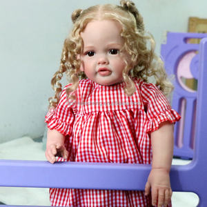Riesige Baby größe verwurzelt blondes lockiges Haar Soft Touch Silikon Vinyl wieder geborene Baby puppen Realistisches neugeborenes Kleinkind Mädchen - Product Image 5