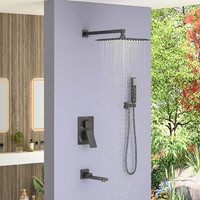 Ensemble de douche en acier inoxydable noir, système de douche mural, mélangeur de baignoire de salle de bain, robinet de douche à pluie de 10 pouces, céramique