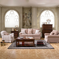 Vintage Couch Wohnzimmer-Sofas im Amerikanischen Landhausstil, Gepolstertes Sofa-Set 1+2+3-Sitzer mit Abgerundeten Armlehnen für Haus und Wohnung