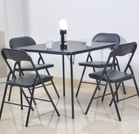 5pcs Noir Carré Pliant Pont Carte Table Et Chaises Ensemble Maison Meubles D'intérieur