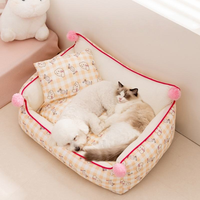 Canapé-lit pour animaux de compagnie en coton nuageux à rayures, grand lit pour animaux de compagnie, chaud toute l'année, pour chats et chiens