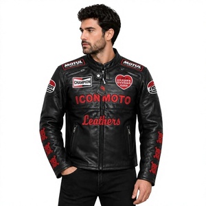 Blouson de moto en cuir de vachette véritable pour homme/Chaqueta avec protection CE niveau 2 et bosse de protection - Product Image 1