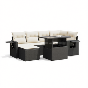 Black And Cream Garden <b>Sofa</b> <b>Set</b> With Cushions Outdoor Furniture UV Resistant PE Rattan Contemporary Design Waterproof - Product Image 1