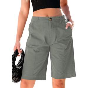 2025 femmes motif chaud taille haute coton élastique genou longueur Bermuda Shorts été habillé décontracté Long Chino Shorts - Product Image 1