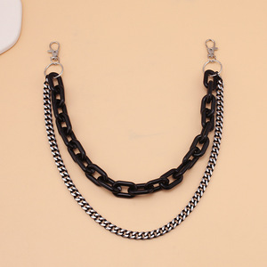 yueli Waist <b>Chain</b> <b>Black</b> Acrylic Double Layer Punk Street Style Hip Hop Fashion Body <b>Chain</b> Daily Wear - Product Image 4