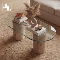 Table basse ovale de luxe de style moderne pour salon de villa, table d'appoint en verre avec base en pierre de grotte pour hall d'hôtel, mobilier