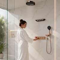 Ensemble de douche thermostatique mural de luxe 4 fonctions avec jets corporels et douche pluie, cartouche céramique pour salle de bain et hôtel