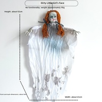 Décorations d'Halloween : Fantôme suspendu en plastique, visage maussade, vêtements blancs, pour maison hantée extérieure, rechargeable