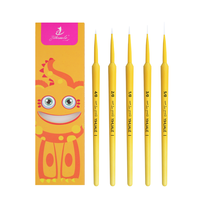 2026 Venta al por mayor caliente Nuevo juego profesional de 5 pinceles de punta fina con mango amarillo y pelo de nailon blanco para arte en miniatura y acuarela