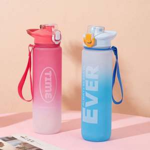 Nuevo Diseño, Botella Deportiva Motivacional de 1000 ml/1 L, Ecológica, Portátil, para Beber Directamente al Aire Libre, con Tapa de Plástico, Degradado - Product Image 4