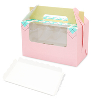 Boîte en papier rose de luxe en gros avec fenêtre, poignées, dossiers, logo personnalisé, lamination mate, gaufrage pour l'emballage de pain, de mousse et de gâteaux