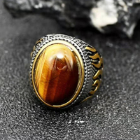 Vente en gros de bague rétro en pierre naturelle sauvage d'oeil de tigre pour hommes bijoux européens et américains Wind Flame Domic pour hommes et femmes