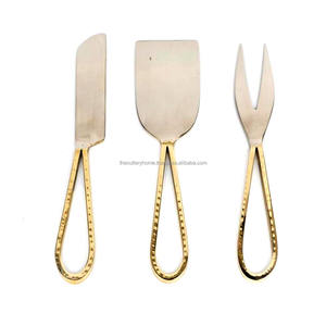 Stainless Steel <b>Gold</b> Polished Cheese Knives Set with <b>Black</b> Resin Handle Cheese Tools Set for Home Hotel - Product Image 3