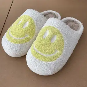 HF Winter Cute Home Blue Yellow Pink Red Purple Green Happy Smiley Face Slippers For Women Men