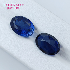 CADERMAY JEWELRY Royal Blue Cultured Sapphire Oval Loose Stone For Jewelry Making - Product Image 1