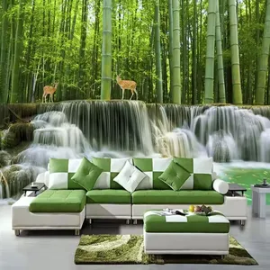 Kustom ukuran Mural Wallpaper Hutan Bambu Air Terjun 3d pemandangan lukisan dinding ruang tamu Sofa kamar tidur 3d kertas dinding