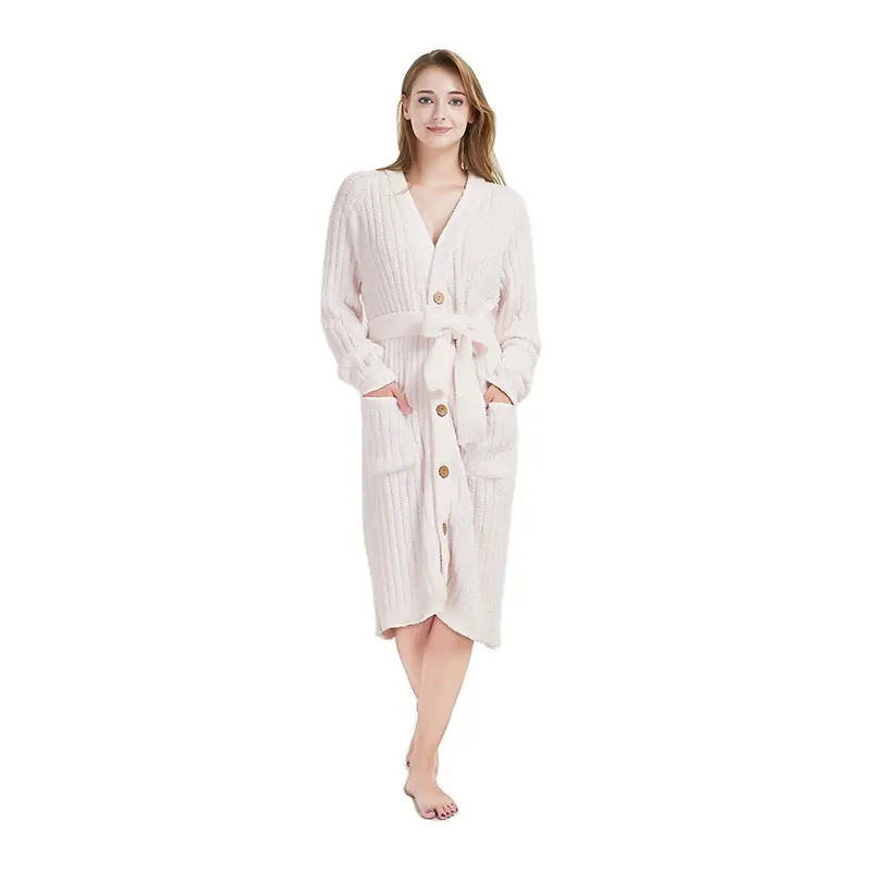 Yiruio Dne Chenille Knitted Long Sleeping Dresses Sleeping Wear Pajama for Women Lady