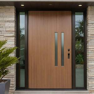 Porte d'entrée moderne à double battant avec cadre en alliage d'aluminium et panneaux en verre trempé pour villa - Product Image 1