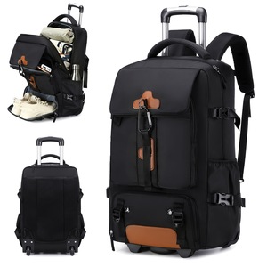 <b>Rolling</b> Weekender <b>Backpack</b> Large Capacity Oxford Fabric Travel Hiking Wheels Lightweight Laptop Trolley Bag Polyester Lining - Product Image 2
