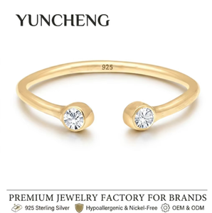 Simple Design Minimalist Adjustable <strong>Two</strong> <strong>Stones</strong> Cuff Stacking <strong>Rings</strong> in 925 Sterling Silver 14K Gold Plated Jewelry for Women - Product Image 1
