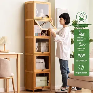 Estantería Moderna de Bambú, Librería, Mueble de Almacenamiento, Diseño de Rejilla Integrada, Mueble de Almacenamiento de Múltiples Niveles para Sala de Estar - Product Image 2