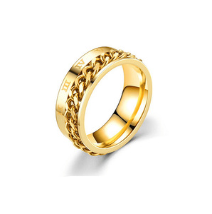 Anillo de Acero Inoxidable con Baño de Oro de 18K y Cadena Cubana Giratoria |   Joyería Hip Hop para Hombre - Product Image 2