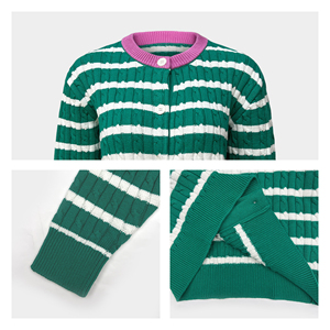 Maglione Personalizzato da <span class=keywords><strong>Donna</strong></span> a Righe Verdi, Manica Lunga, Casual, Lavorazione a Trecce, Pullover Autunnale con Collo Tondo, <span class=keywords><strong>Cardigan</strong></span> in Maglia - Product Image 3