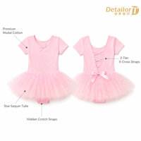 Robe de danse pour filles, justaucorps de ballet pour enfants, 95% coton, tutu avec nœud, entrejambe à boutons-pression, tissu Odell extensible pour les écoles de danse