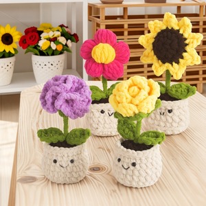 Nuevo producto personalizado: Flor tejida a mano con hilo de barra de hielo, girasol en maceta, decoración de mesa, flor de punto - Product Image 4