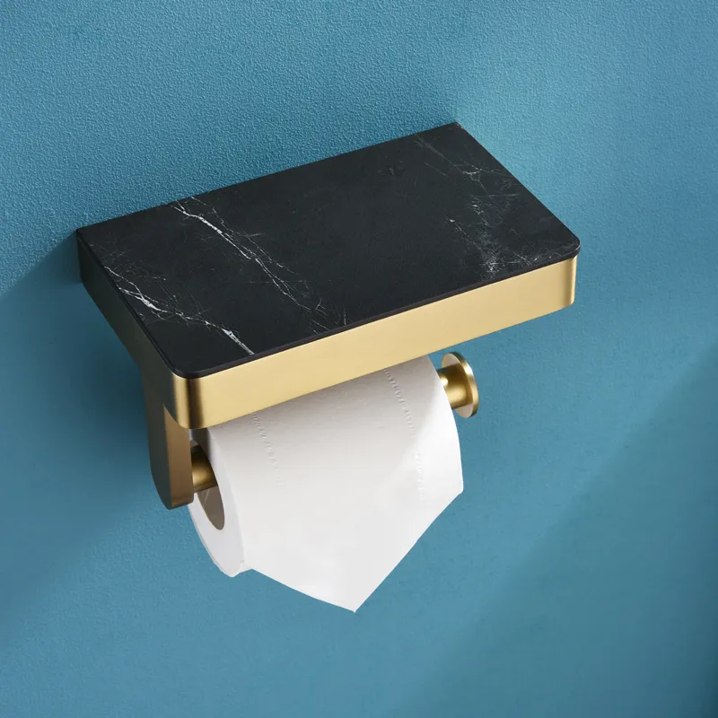 Элегантный держатель туалетной бумаги из нержавеющей стали черного и золотого цвета SUS304 с гранитной полкой настенный диспенсер рулонной бумаги