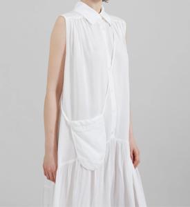 Robe d'été en <span class=keywords><strong>lin</strong></span> à revers pour femmes Robe à la mode sans manches décontractée blanche jupe longue en <span class=keywords><strong>lin</strong></span> pour femmes - Product Image 2